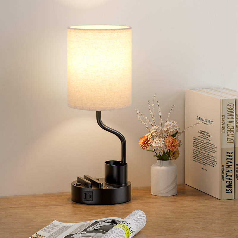 15.4'' Bedside Table Lamp with Charging Station and Pen Holder & Phone Stand