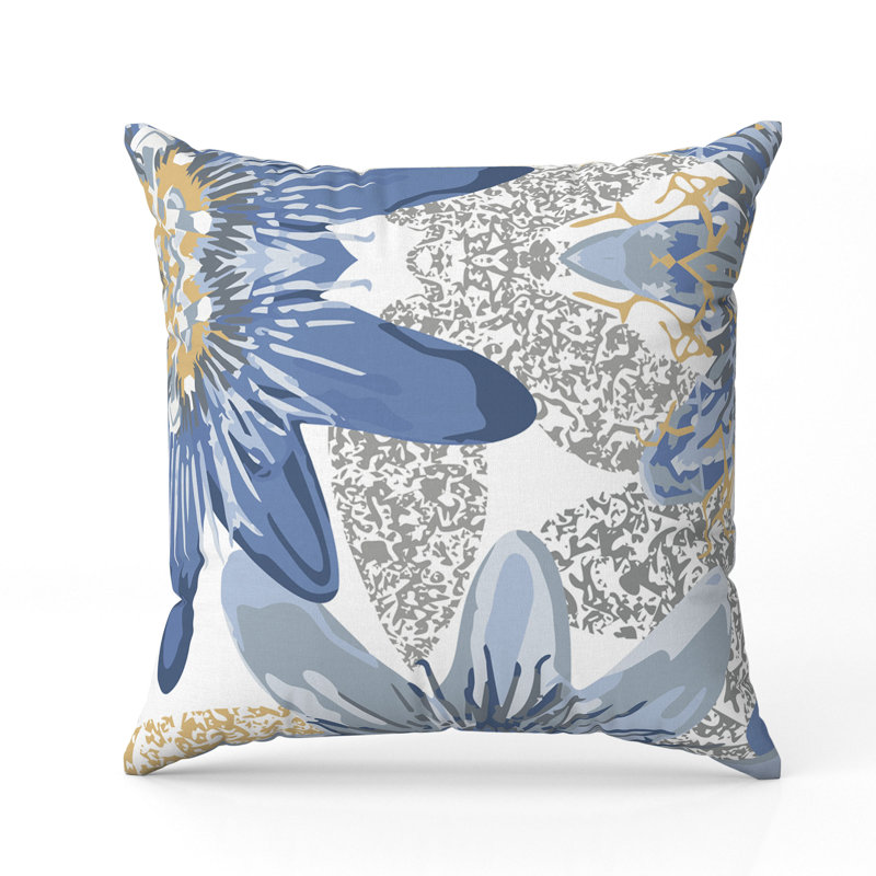 Coussin Spots Blossoms, Bleu / gris, H 26 po x l 26 po