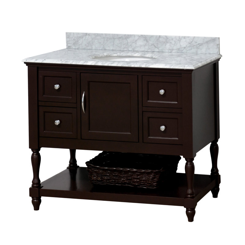 Ensemble de meuble-lavabo simple 42 po Hampton, Chocolat, Marbre de Carrare