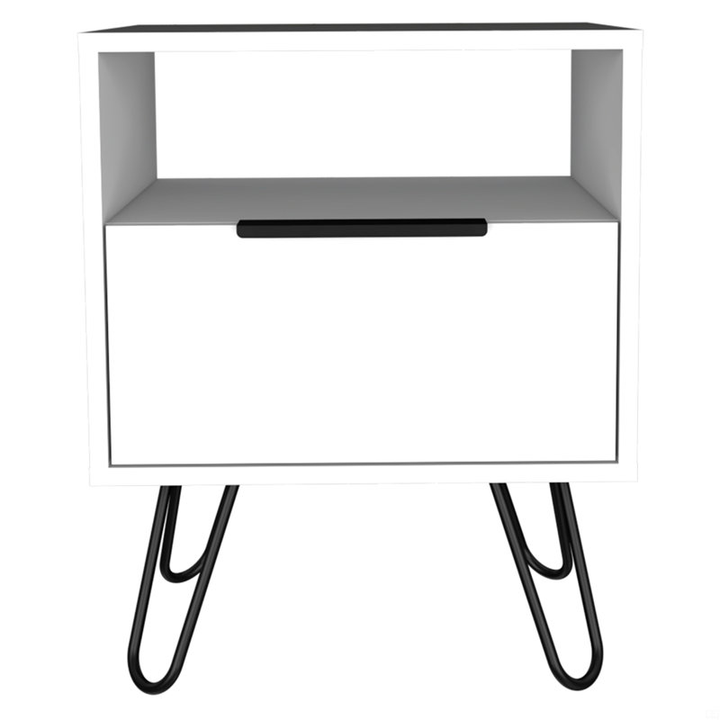 Nightstand, End Table, Side Table Single Door Cabinet, Hairpin Legs, White