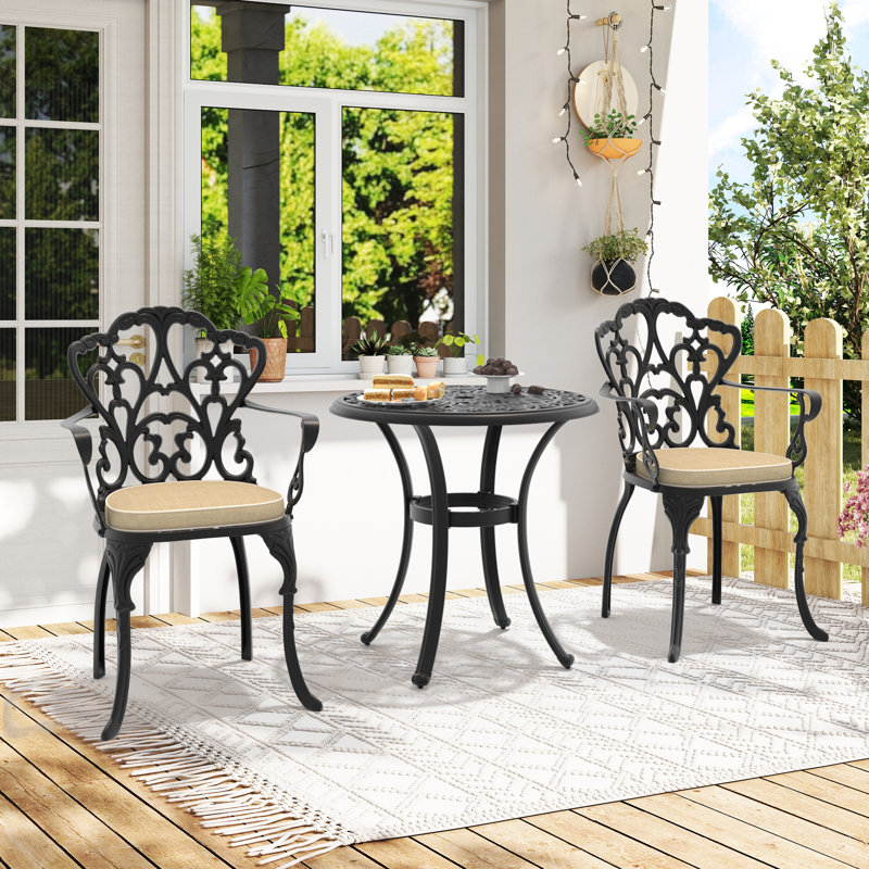 3-Piece Round Table Outdoor Cast Aluminum Dining Set, A Patio and Terrace Essential