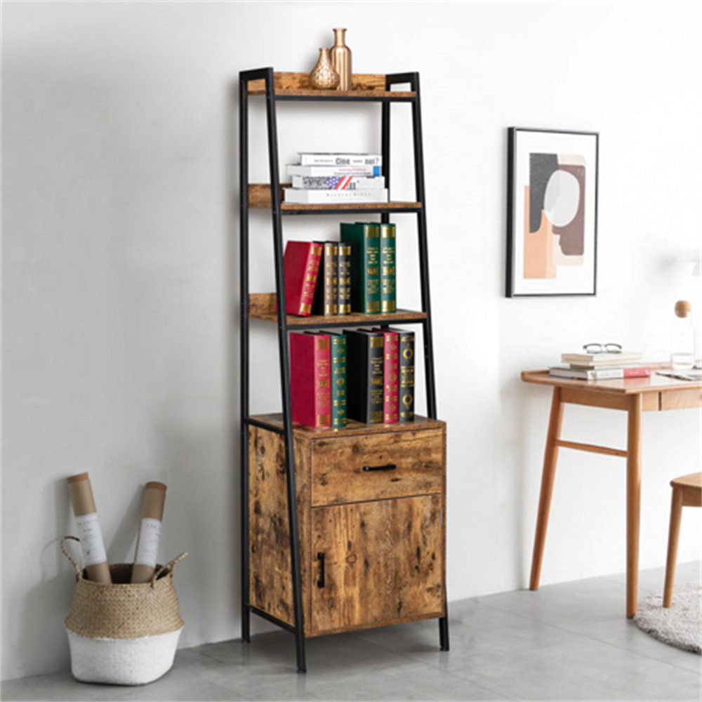 6-Tier Bookshelf Tall Rustic Bookcase 2 Drawers Storage Organizer