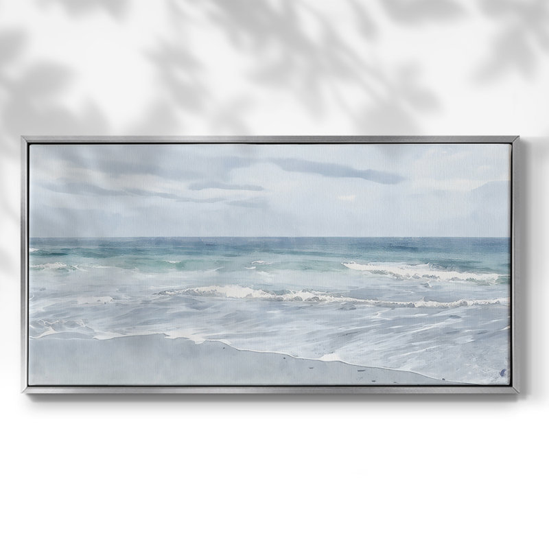 Méditation Tranquil Ocean II - Toile tendue avec châssis encadré - Prêt à être accroché, Argent argent, H 17 po x l 33 po