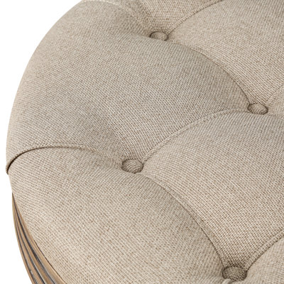 Round Tufted Upholstered Fabric Ottoman