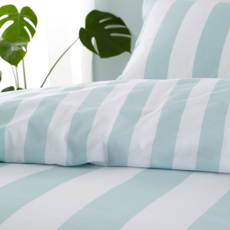 Cove Stripe Reversible Duvet Cover Set, Kingsize Duvet Cover + 2 Standard Pillowcases, Duck Egg Blue