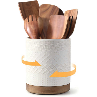 360° Rotating Extra Large Cooking Utensil Holder, 7.6" Kitchen Utensil Holder for Countertop, Utensil Crock
