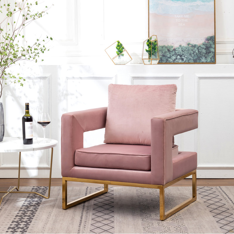 Fauteuil d'appoint contemporain rembourré, rose, Rose