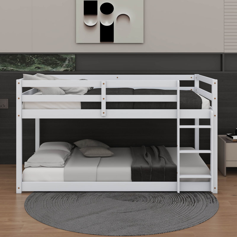 Lit superposé simple au-dessus d'un lit simple en bois d'hévéa avec échelle, Blanc
