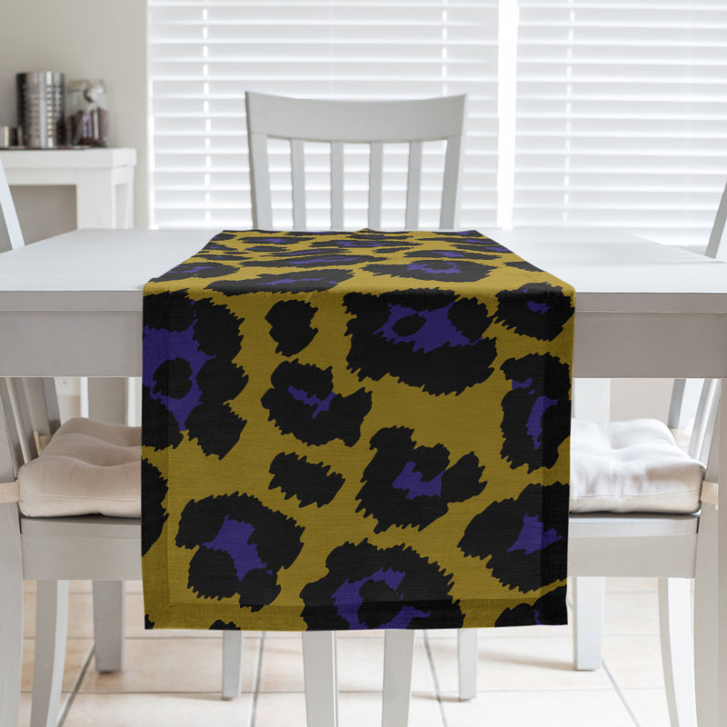 Animal Print Table Runner, 72" x 16", Gold/Black/Purple