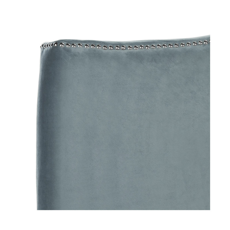 Laken Upholstered Headboard, Twin, Silver, Wedgewood Blue Velvet