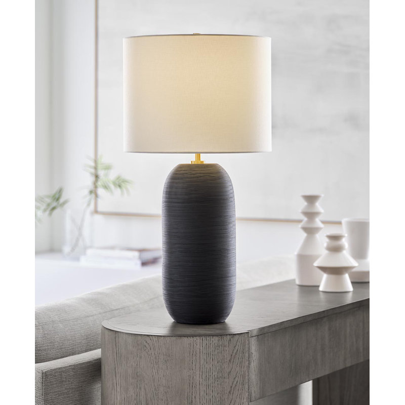 Fanny Table Lamp, 28.13" H x 15" W x 15" D, Rough Black Ceramic