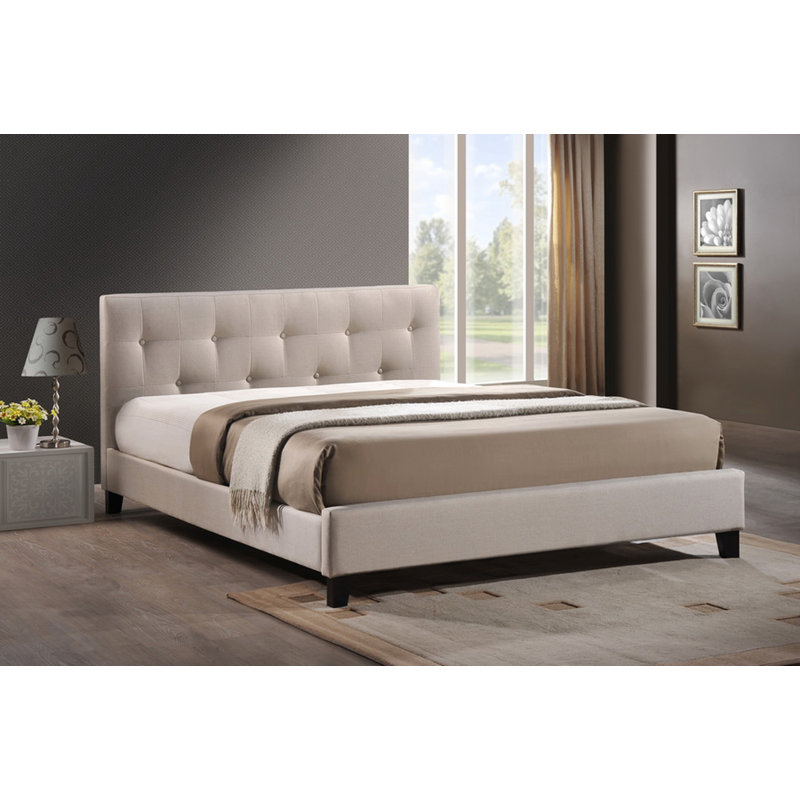 Lit tapissier double capitonné, Double, Beige clair