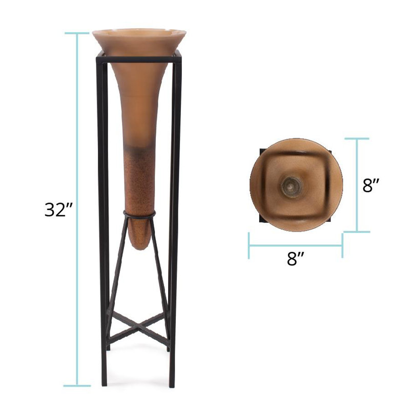 Bronze Euler Drop Vase with Black Iron Stand- Extra Large, 32" H x 8" W x 8" D