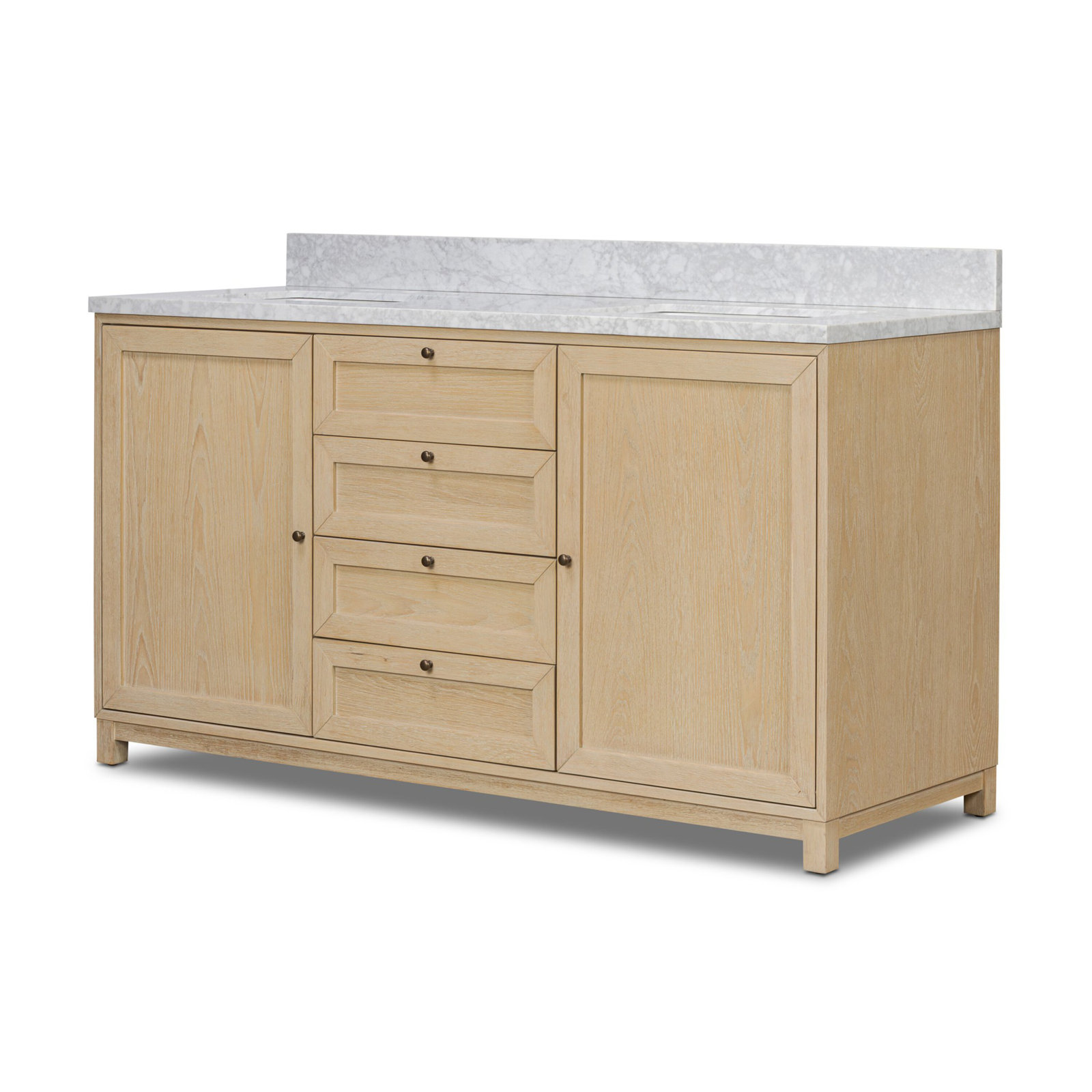 Sonata 60" Double Bathroom Vanity, Satin Bleached Oak Veener