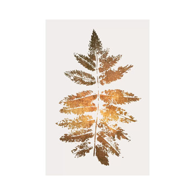 Oak Leaf Print - Gold 1 Piece Wrapped Canvas Wall Art