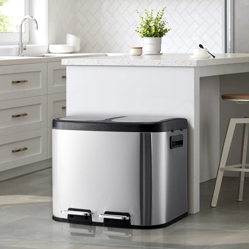 Edmondo Stainless Steel Step On and Odour Seal Tilt Out Waste Bin - 5.28 L