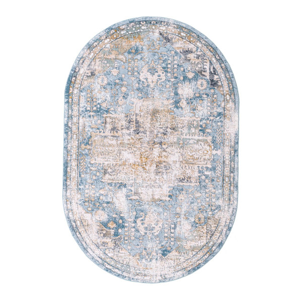 Langley Street Alamo Performance Blue/Brown/Beige Rug & Reviews | Wayfair