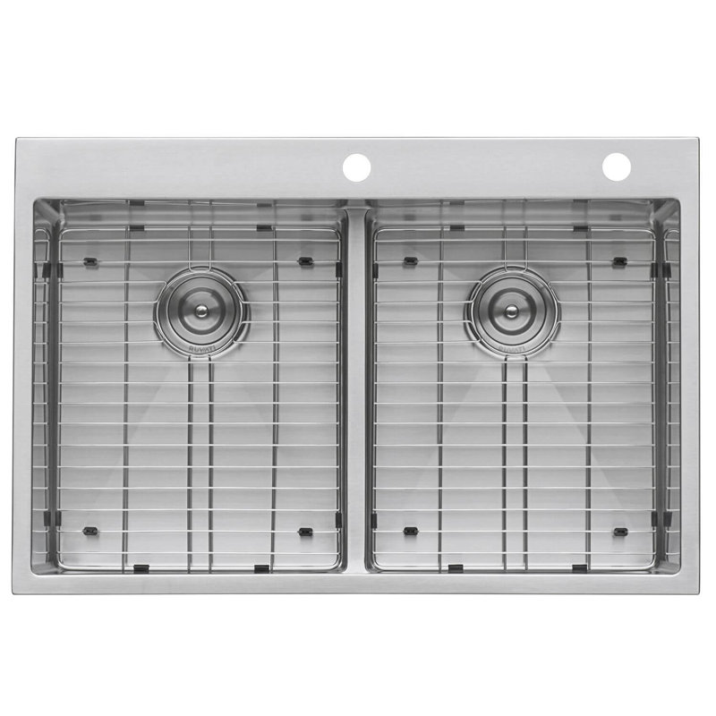 Tirana 33" L x 22" W Double Basin Drop-In Kitchen Sink with Basket Strainer