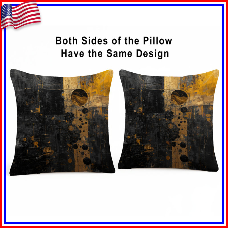 Coussins décoratifs noirs et noirs à motif abstrait, 18 x 18 pouces