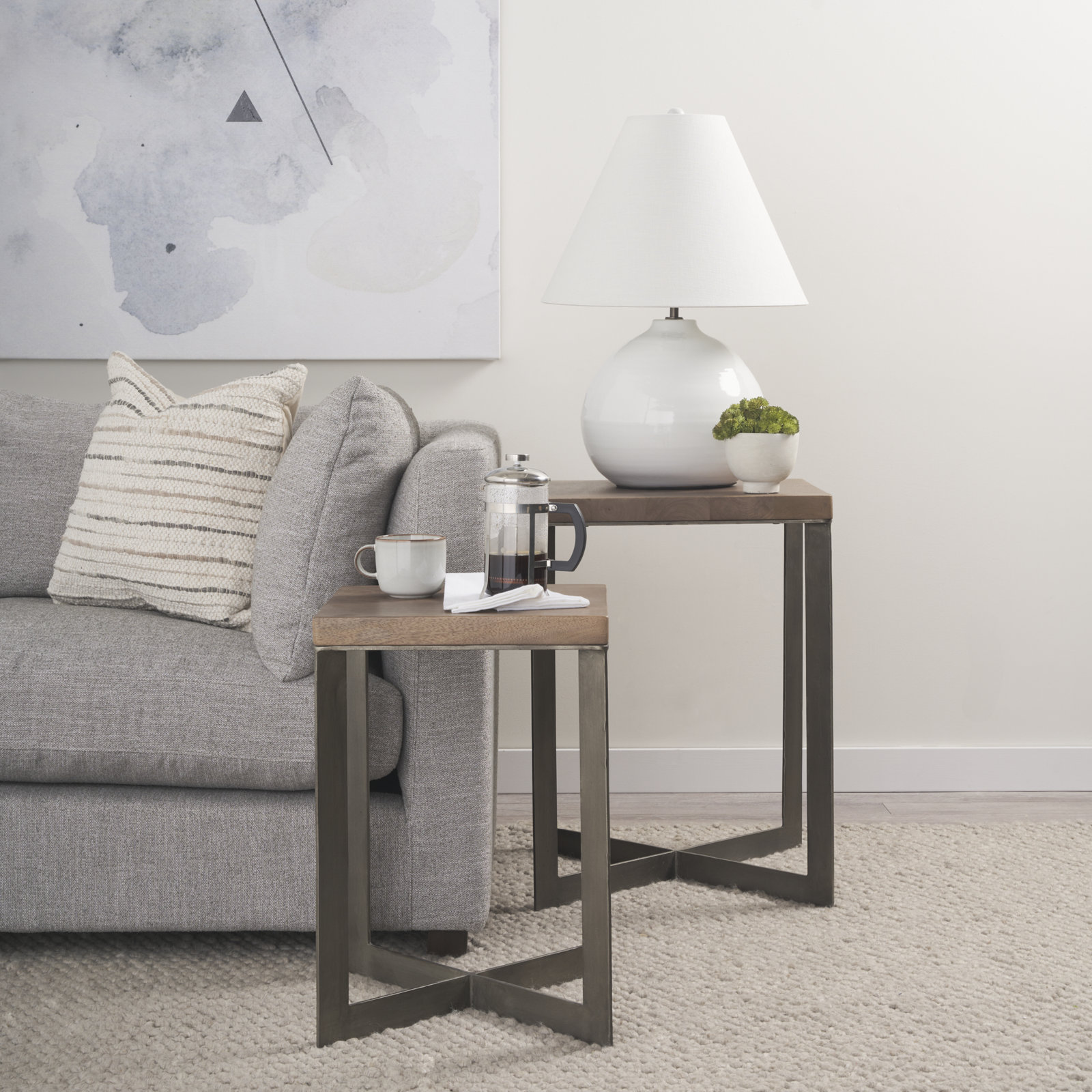 Tulane Solid Wood End Table, Nickel/Medium Brown
