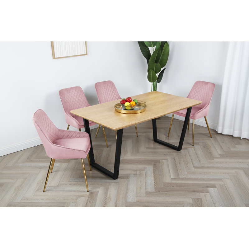 Meir 4 - Person Dining Set, Oak, Pink