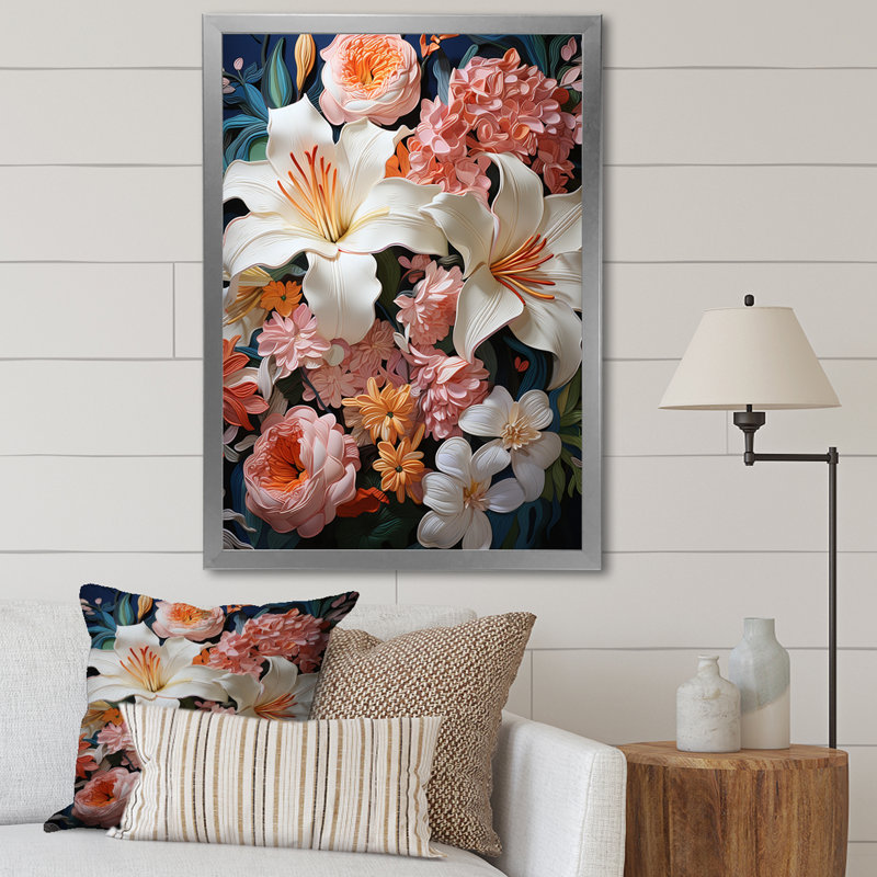 Lilies Luxe I, reproduction d'art sur toile, Argent, H 40 po x l 30 po x P 1,5 po