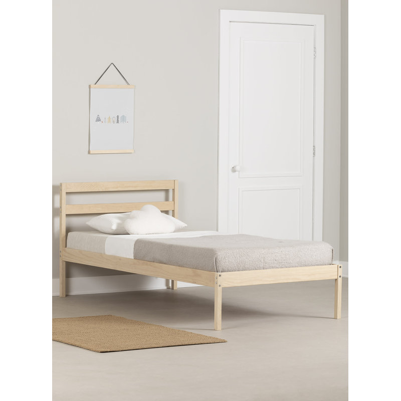 Natural Pine Twin Platform Bed with Headboard and Slats