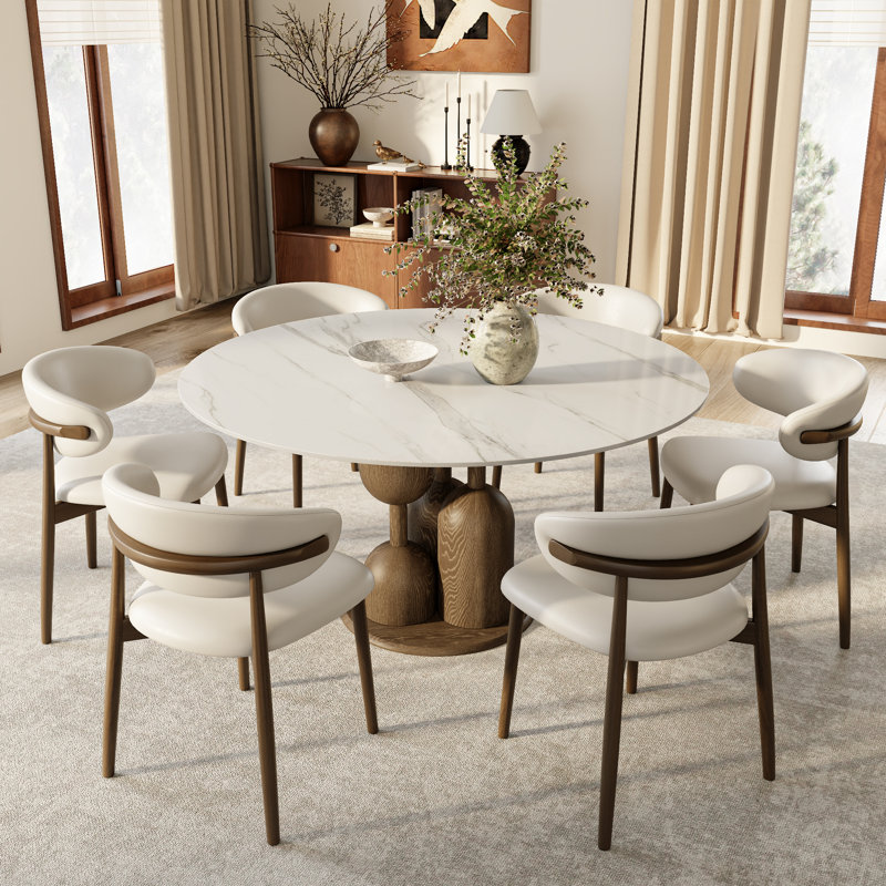 Table de salle à manger Amberly Luxury Modern, H 29,52 po x l 47,24 po x P 47,24 po, Blanc neigeux