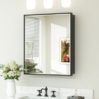 Recessed & Surface Framed Medicine Cabinet with Mirror and Shelves