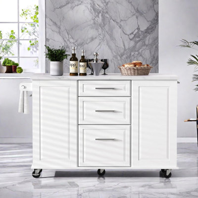 Îlot de cuisine 50,7 po avec rallonge et armoire de rangement