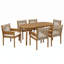 Ensemble de salle à manger d'extérieur Celia 6 places, style moderne du milieu du siècle, en bois d'acacia, avec table ovale, chaises en corde tressée et coussins.