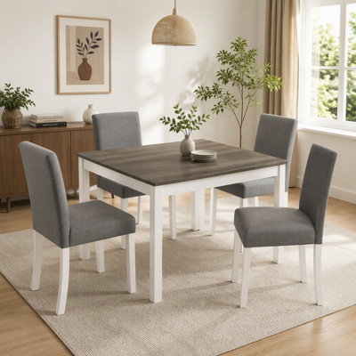 5-Piece Dining Table Set with 4 Chairs, Dining Table Set for 4 with Chairs, Wooden Dining Table Set for Kitchen, Dining Room, Grey & White Two Tone
