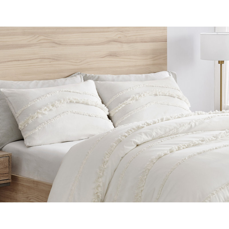Ivory Cotton Twin/Twin XL Duvet Cover Set with Fringe