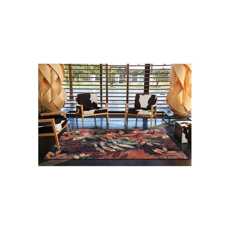 Brown Themed Floral Decorative Washable Carpet, Rectangle 5'2" x 7'7"