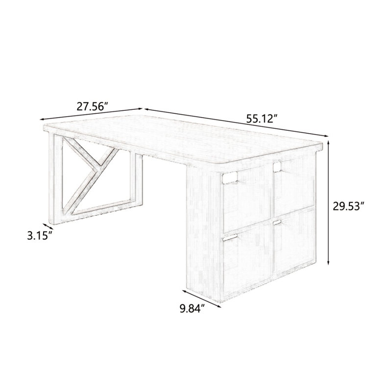 Bureau rectangulaire en bois massif brun noisette, H 29,53 po x l 55,12 po x P 27,56 po
