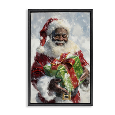 Santa Claus & Gift Grey Framed Floater Canvas by Imagine It Images