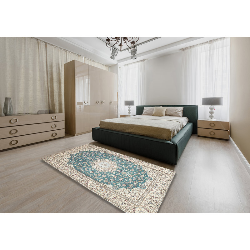 Tapis traditionnel beige / bleu Danko, Rectangle 5 pi x 7 pi