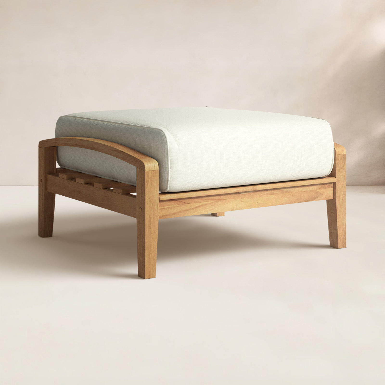 Summerton Upholstered Outdoor Ottoman with Cushion, Beige, Natural