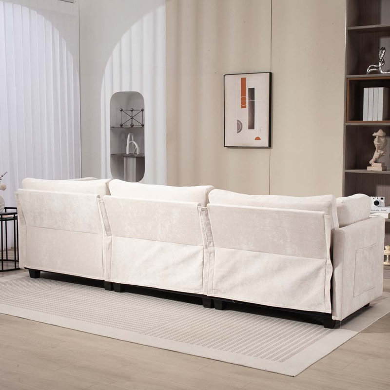 Canapé 3 places en tissu chenille profond, Beige