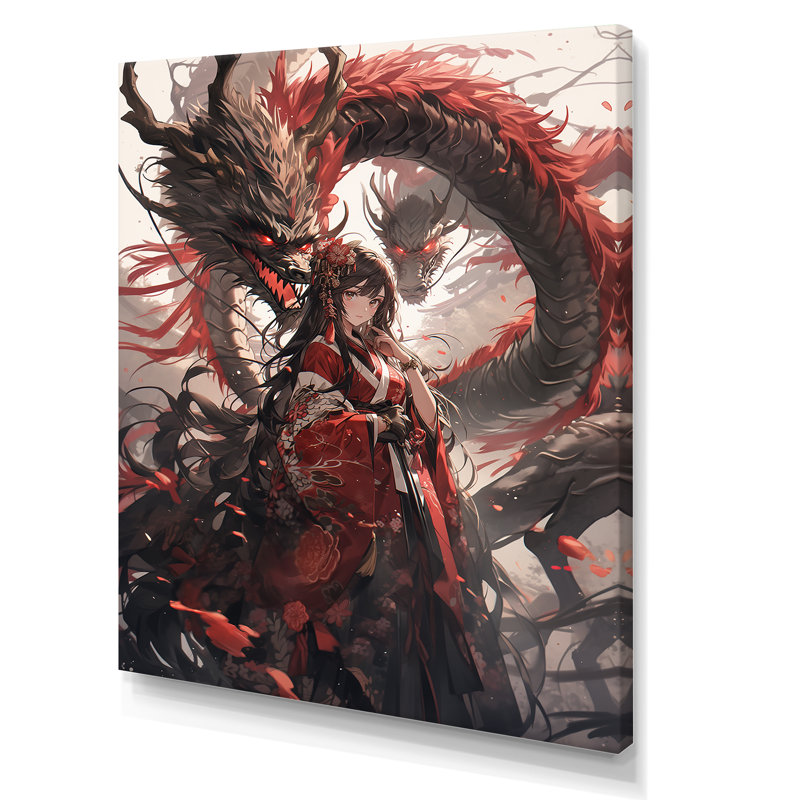 Red Princesse dragon I - femme asiatique, Toile tendue, H 44 po x l 34 po