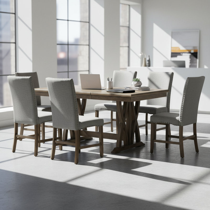 Ensemble de table de salle à manger extensible avec 6 chaises rembourrées