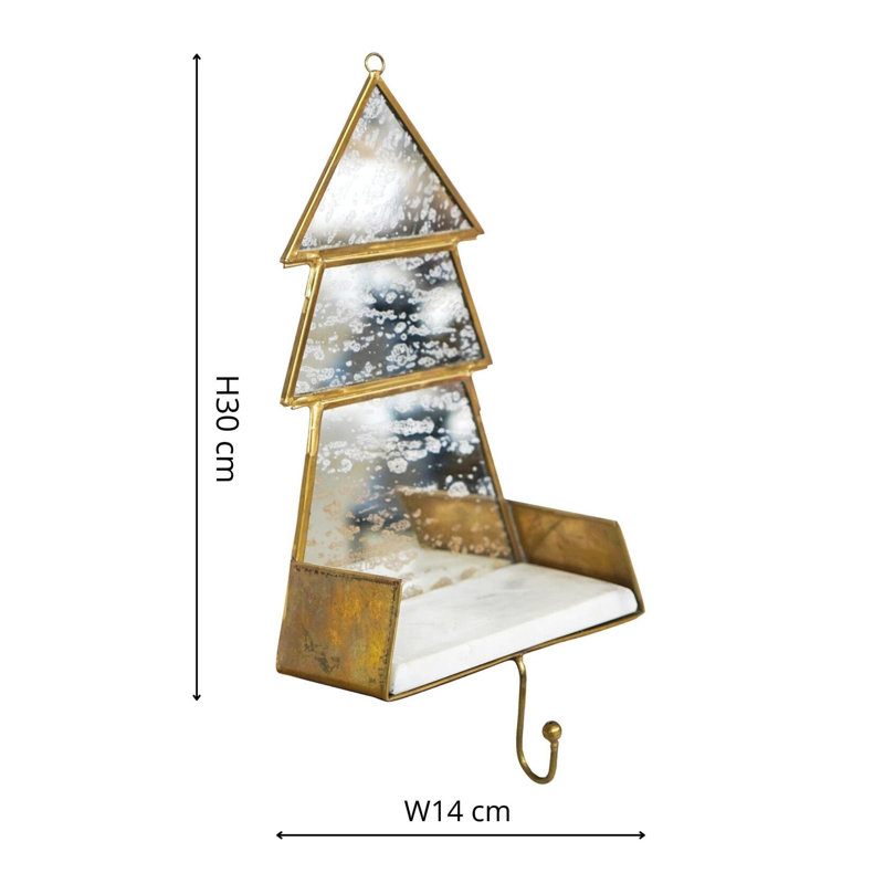 Glass Christmas Tree Marble Stocking Holder H30Cm W14Cm D10Cm