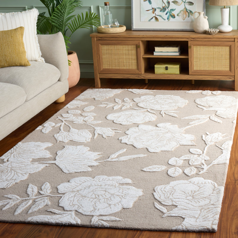 Glamour Hand Tufted Wool; Viscose; Cotton Floral Indoor Rug, Rectangle 5' x 8'