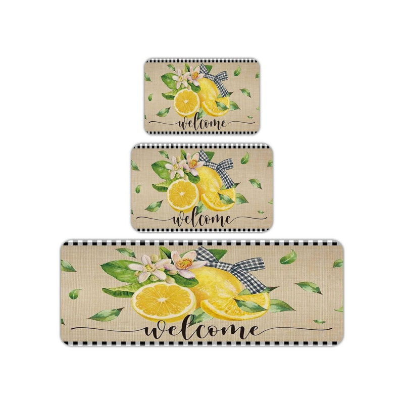 Ensemble de tapis de cuisine beige et jaune citron 3 pièces pour la cuisine et le porche