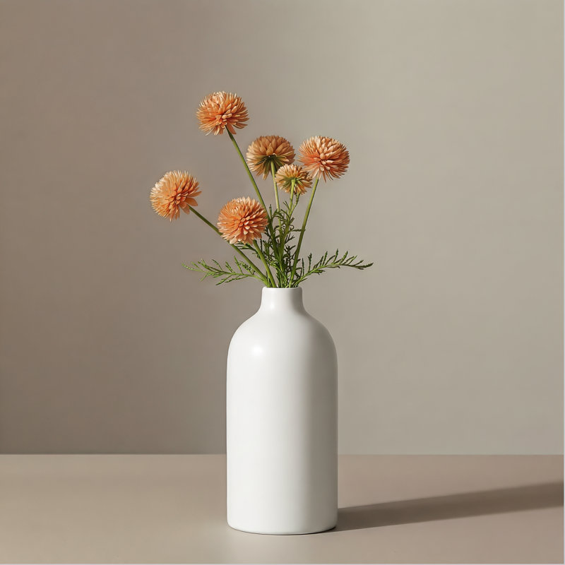 Marlow 8" Tall Handmade White Ceramic Vase, 8" H x 3.5" W x 3.5" D, White