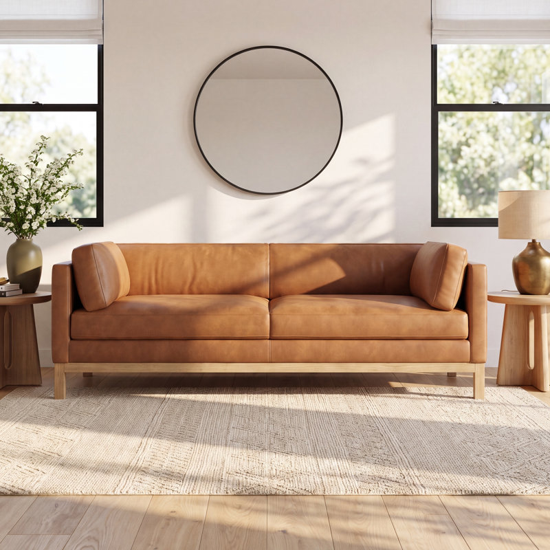 Nels 81.5'' Genuine Leather Square Arm Sofa