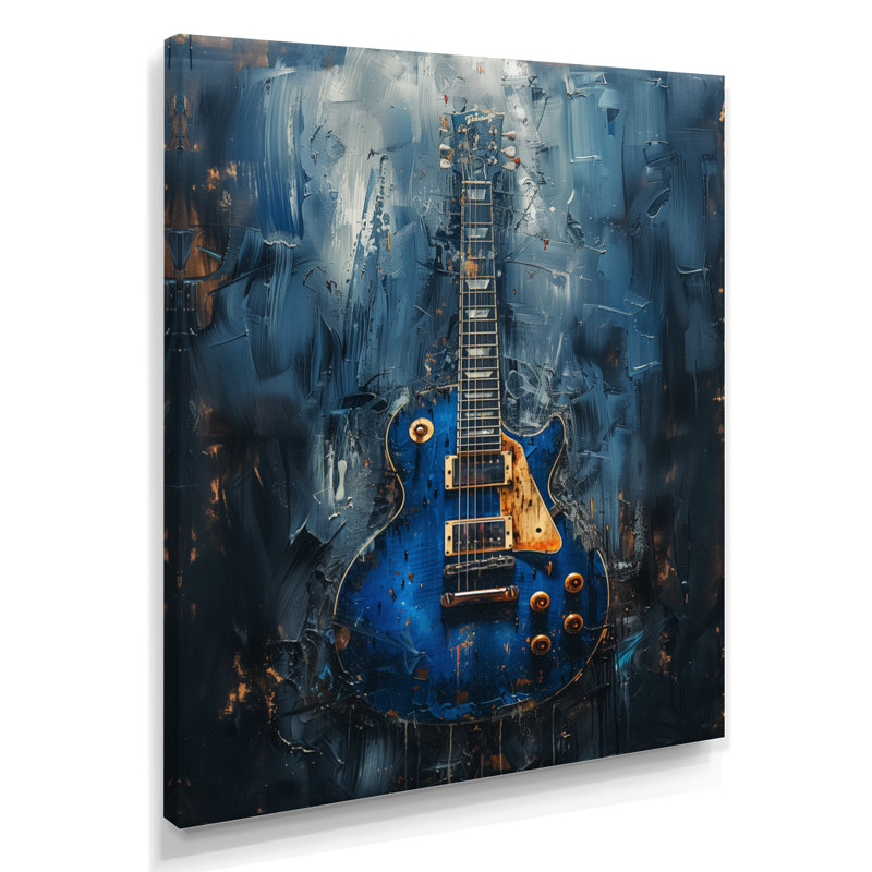 Blue Guitar Goddess Portrait - Music Jazz Wall Decor, Wrapped Canvas, 44" H x 34" W x 1.5" D