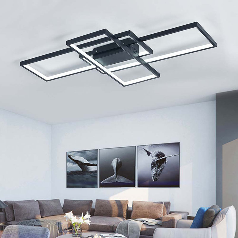 Raffa 3-Light Neutral Style Rectangular LED Semi Flush Mount Ceiling Light, 10cm H x 90cm W x 60cm D, Black
