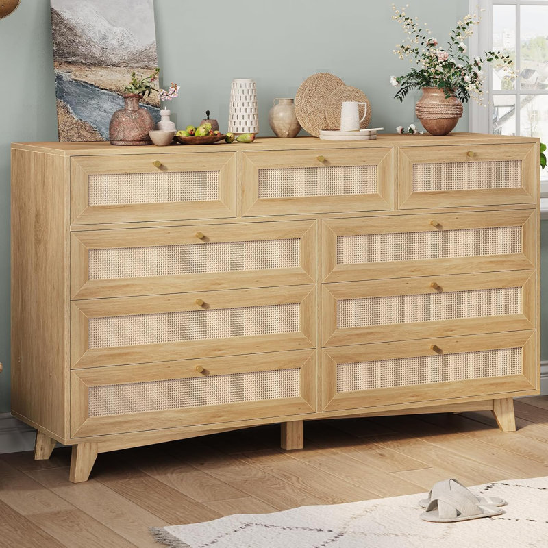 Commode 9 tiroirs Rattan , Naturel