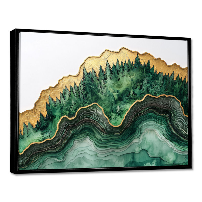 Forêt forêt de cristal émeraude II - forêt, art mural, H 12 po x l 20 po, Cadre flottant, Noir